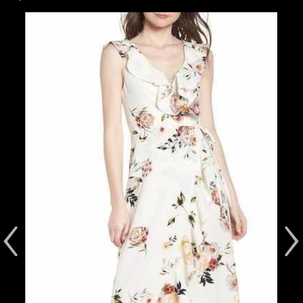 Leith, floral white wrap maxi dress.